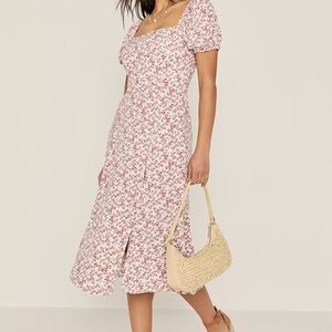 Francesca's Collections Tabitha Puff Sleeve Floral Midi Dress